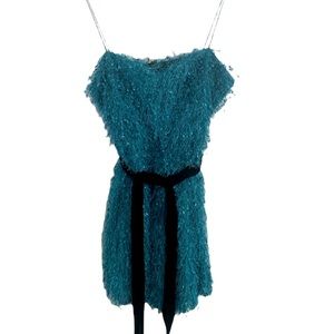 Zara “feather “romper/dress with belt , blue L